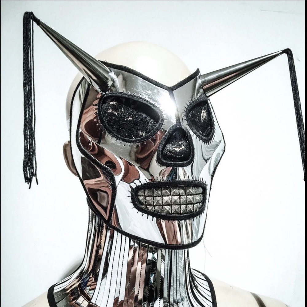 DIVAMP couture skull chrome horned Mask Burningman Demobaza
